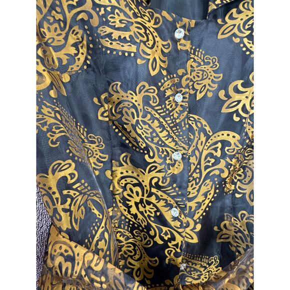 MKC Long Sheer Sleeve Button Up Belted Formal Semi Formal Blouse Medium - Picture 2 of 9